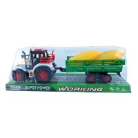 Tractor de Jucarie cu Remorca si Porumb, Set de Ferma pentru Copii, Alb cu Verde Tractor de Jucarie cu Remorca si Porumb, Set de Ferma pentru Copii, Alb cu Verde