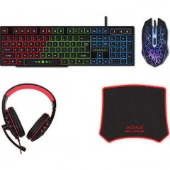Set Gaming 4-in-1 cu Tastatura RGB, Mouse cu 6 Butoane, Casti cu Microfon si Mousepad, Negru