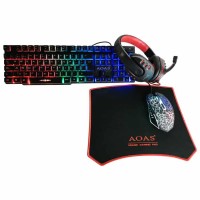 Set Gaming 4-in-1 cu Tastatura RGB, Mouse cu 6 Butoane, Casti cu Microfon si Mousepad, Negru