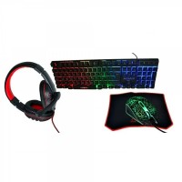 Set Gaming 4-in-1 cu Tastatura RGB, Mouse cu 6 Butoane, Casti cu Microfon si Mousepad, Negru