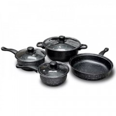 Set Oale pentru Gatit, 7 Piese din Otel Carbon cu Invelis Antiaderen, Manere si Capace din Sticla