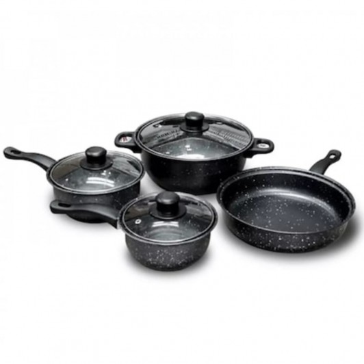 Set Oale pentru Gatit, 7 Piese din Otel Carbon cu Invelis Antiaderen, Manere si Capace din Sticla