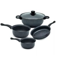 Set Oale pentru Gatit, 7 Piese din Otel Carbon cu Invelis Antiaderen, Manere si Capace din Sticla