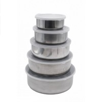 Set de 5 Cutii din Metal cu Capac pentru Depozitare Alimente, Practice si Rezistente, Inox