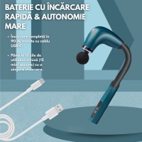 Aparat de Masaj Tip Pistol cu Brat Extensibil, 4 Capete, 5 Viteze si Incarcare Rapida