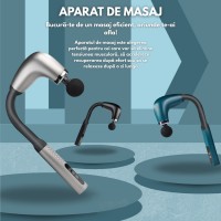 Aparat de Masaj Tip Pistol cu Brat Extensibil, 4 Capete, 5 Viteze si Incarcare Rapida