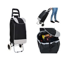 Carucior pentru Cumparaturi cu Cadru din Aluminiu, Pliabil, 2 Roti, Capacitate Mare, Negru