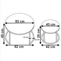Set de Masute pentru Cafea 2 in 1, Aspect Marmura Neagra, Structura Metalica, 53x43 cm