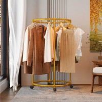 Suport Rotund pentru Haine din Otel Inoxidabil, 130 cm, cu Roti Pivotante, Capacitate 40 kg, Auriu