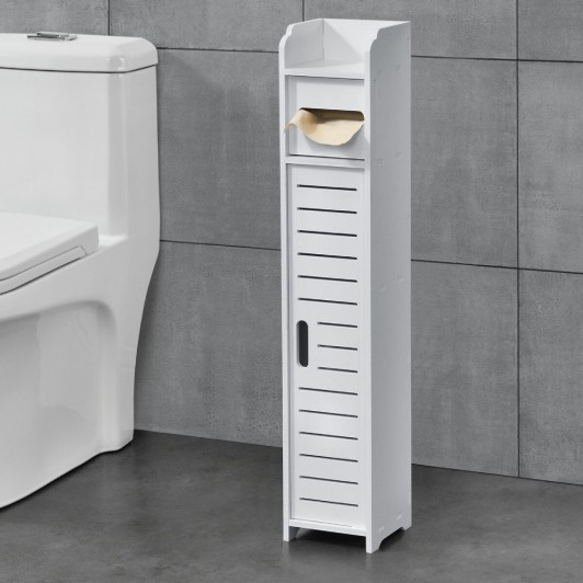 Dulap Ingust pentru Baie, Suport de Hartie WC Inclus, 80x15x15 cm, Rezistent la Umezeala Dulap Ingust pentru Baie, Suport de Hartie WC Inclus, 80x15x15 cm, Rezistent la Umezeala