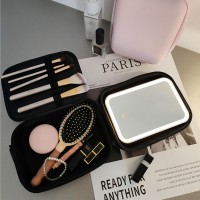 Geanta pentru Cosmetice cu Oglinda LED, Portabila, Calatorii, Material Premium, Roz