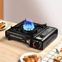 Aragaz Portabil pentru Camping, Dublu Racord Butelie sau Cartus, Aprindere Automata, Negru