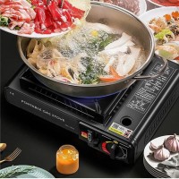 Aragaz Portabil pentru Camping, Dublu Racord Butelie sau Cartus, Aprindere Automata, Negru