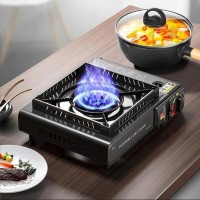 Aragaz Portabil pentru Camping, Dublu Racord Butelie sau Cartus, Aprindere Automata, Negru