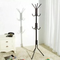 Cuier Vertical pentru Hol, 12 Agatatori pentru Haine si Accesorii, Inaltime 165 cm, Negru