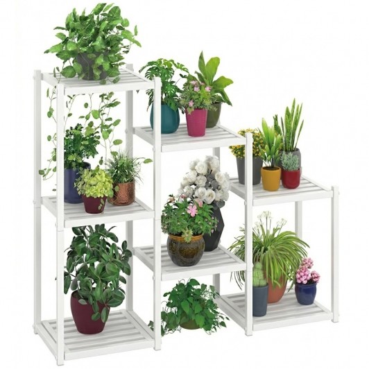 Raft Metalic pentru Flori, Model Scara, 6 Niveluri de Depozitare, Rezistent si Stabil, Alb