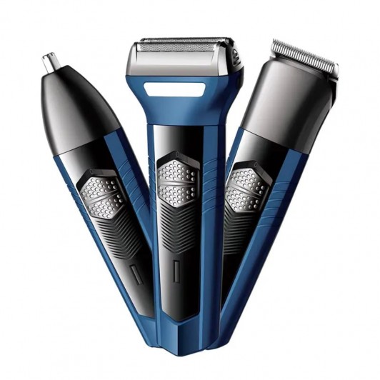 Set de Ingrijire 3 in 1, Masina de Tuns si Ras, Trimmer pentru Nas, Incarcare USB, Albastru