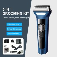 Set de Ingrijire 3 in 1, Masina de Tuns si Ras, Trimmer pentru Nas, Incarcare USB, Albastru