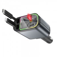 Incarcator Auto 4 in 1 Ultra-Rapid 66W, Cabluri Retractabile, Afisaj Digital, Negru