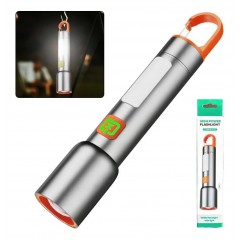 Lanterna LED Profesionala, 3 Surse de Iluminare, Reincarcabila prin USB, Sistem Prindere, Argintiu