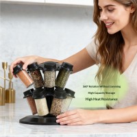 Organizator de Condimente cu 12 Borcane, Design Rotativ, Ideal pentru Bucatarie, Plastic, Negru
