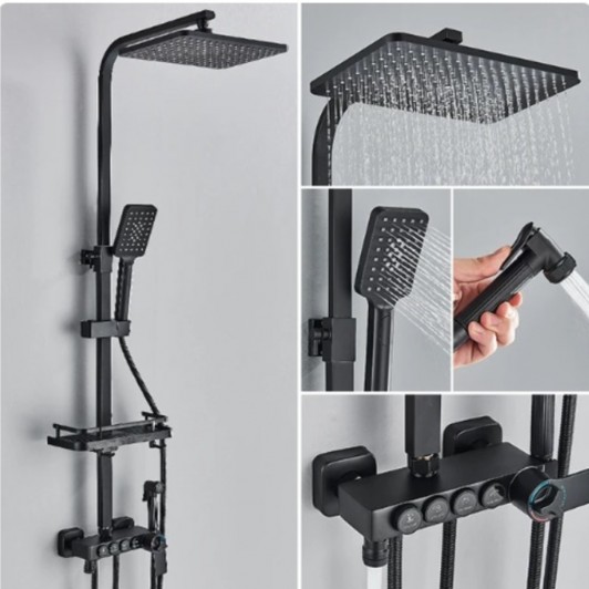 Coloana de Dus Premium, 4 Functii, Dus Fix Tip Ploaie, Para de Mana, Negru