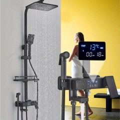 Sistem de Dus Premium cu Ecran LCD, 5 Moduri de Curgere, Dus Ploaie si Para, Negru Mat