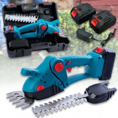 Foarfeca Electrica 2 in 1 pentru Gradina, 2 Acumulatori de 36V, pentru Iarba si Gard Viu