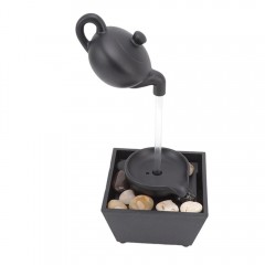 Ornament Fantana cu Ceainic Plutitor, Iluminare LED, Alimentare USB sau Baterii, Negru