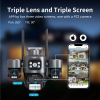 Camera WiFi cu 3 Lentile, Rezistenta la Apa, Vedere de Noapte, Rezolutie 3MP, Alarma si Difuzor