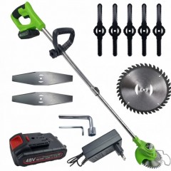 Trimmer electric, acumulator 48V, 1500 W, tija extensibila, rotire 180 de grade, Verde