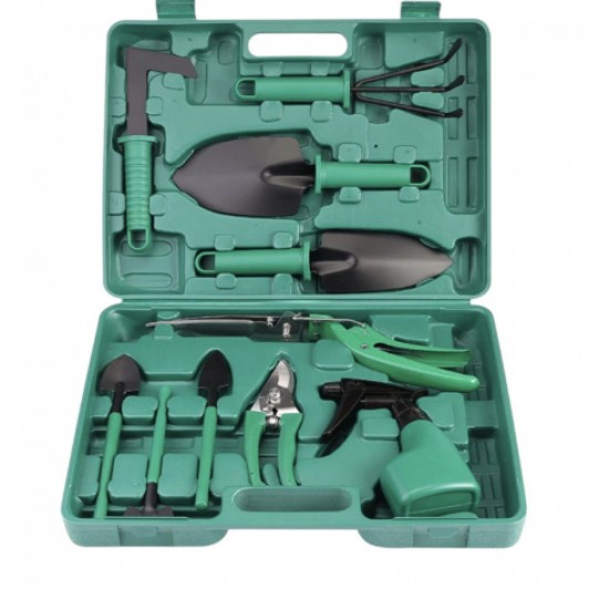 Trusa de gradinarit completa, cu 10 piese, servieta plastic verde