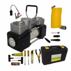 Set Complet de Compresor Auto, 2 cilindri, 12V, Debit de aer de 70L/min, Accesorii, Cutie