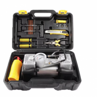 Set Complet de Compresor Auto, 2 cilindri, 12V, Debit de aer de 70L/min, Accesorii, Cutie