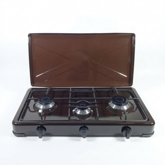 Plita Gatit Portabila - Aragaz Emailat, 3 Arzatoare, 2.3kW / 1.5 kW / 1 kW, 65 x 38 x 12.5 cm