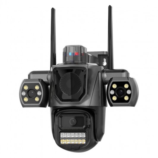 Camera Supraveghere Tripla cu WiFi, 9MP, 3 Lentile, de Exterior, PTZ, Detectie de Miscare, EF166-9
