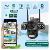 Camera Supraveghere Tripla cu WiFi, 9MP, 3 Lentile, de Exterior, PTZ, Detectie de Miscare, EF166-9