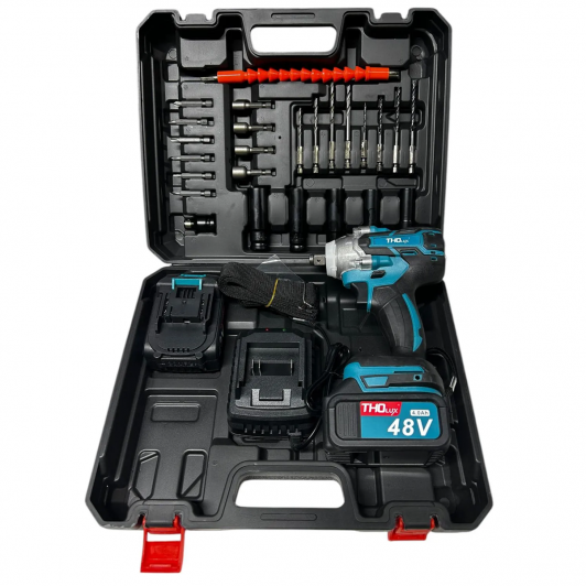 Masina de gaurit si insurubat UNİBOX 48V, 2 acumulatori, accesorii, albastru-negru, EF142-6