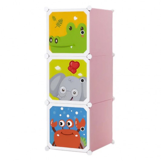 Dulap Camera Copii din Polipropilena cu 3 Compartimente, 37 x 37 x 111 cm, Schelet Otel, EF147-16R