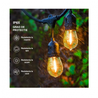 Ghirlanda Cu Becuri Luminoase, Alimentare Priza, LED, 20 Metri, 2W, 3000K, IP65, Neagra, EF165-2-2