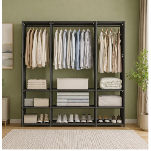 Dulap Organizator Haine, cu Rafturi si Bara Umerase, Multifunctional, 170x130x36 cm, EF152-6