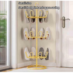 Suport pentru Incaltaminte, Rotativ 360°, Organizator Metalic, 3 Niveluri, Auriu, EF164-13