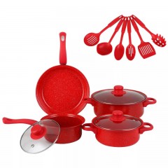 Set de Oale si Tigai Antiaderente, din 13 Piese, Capace de Sticla si Ustensile Incluse, EF140-3 Set de Oale si Tigai Antiaderente, din 13 Piese, Capace de Sticla si Ustensile Incluse, EF140-3