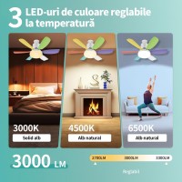 Ventilator cu Iluminare LED, Lumina Naturala/Rece/Calda, Telecomanda, 3 viteze, Timer, Multicolor Ventilator cu Iluminare LED, Lumina Naturala/Rece/Calda, Telecomanda, 3 viteze, Timer, Multicolor