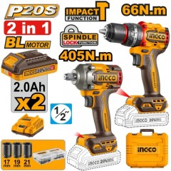 Set INGCO CKLI20286E, bormasina cu impact 20V 66Nm + filetanta, 2 acumulatori, 47 accesorii Set INGCO CKLI20286E, bormasina cu impact 20V 66Nm + filetanta, 2 acumulatori, 47 accesorii