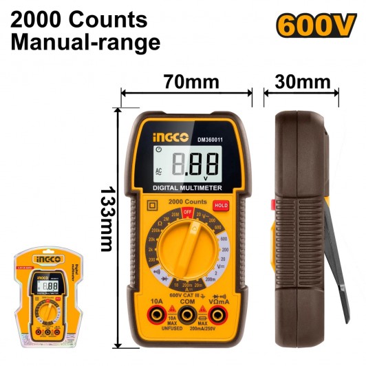 Multimetru Digital 600V Industrial 2000 Puncte INGCO DM360011
