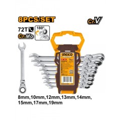 Trusa Chei Combinate cu Clichet cu Cap Flexibil 8-19mm 8pcs INGCO HKSPAR1083