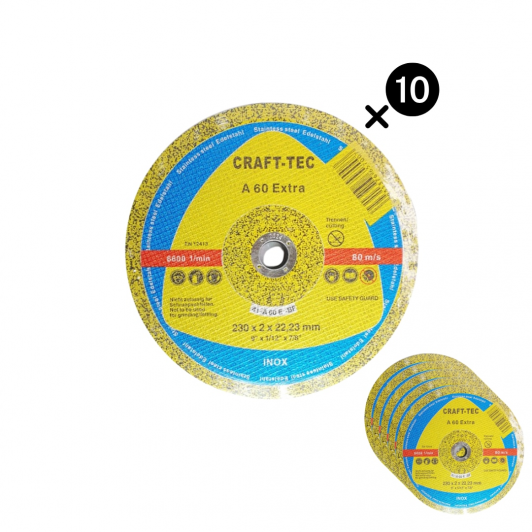 Set 10 Discuri abrazive pentru metal/inox 180x1.8x22.23 mm CRAFT-TEC MX388