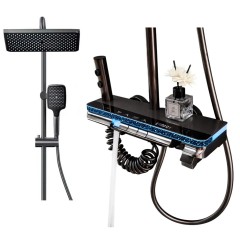 Coloana de Dus Smart cu LED si Termostat, 4 Moduri, Butoane Tip Piano, Montaj pe Perete, Negru-Gri