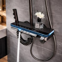 Coloana de Dus Smart cu LED si Termostat, 4 Moduri, Butoane Tip Piano, Montaj pe Perete, Negru-Gri Coloana de Dus Smart cu LED si Termostat, 4 Moduri, Butoane Tip Piano, Montaj pe Perete, Negru-Gri